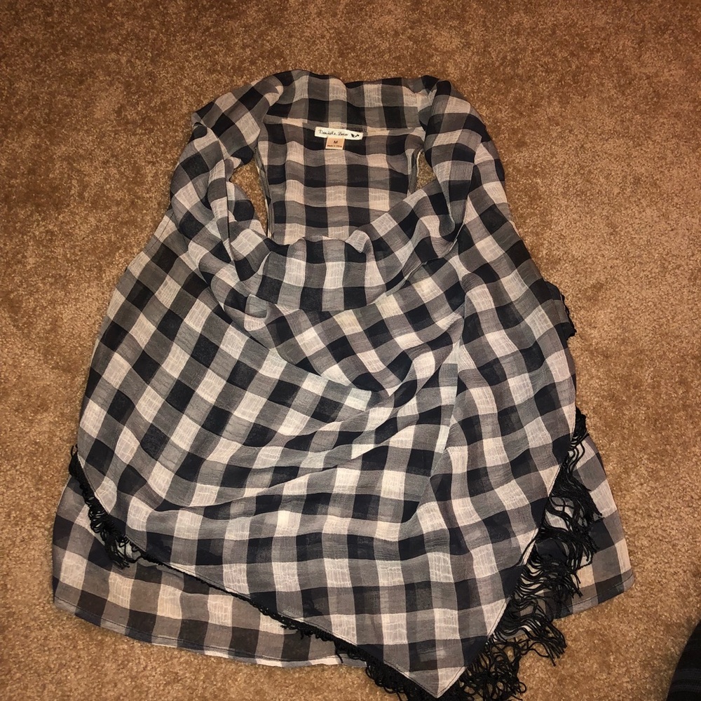 Cowl Neck Plaid Wrap Top